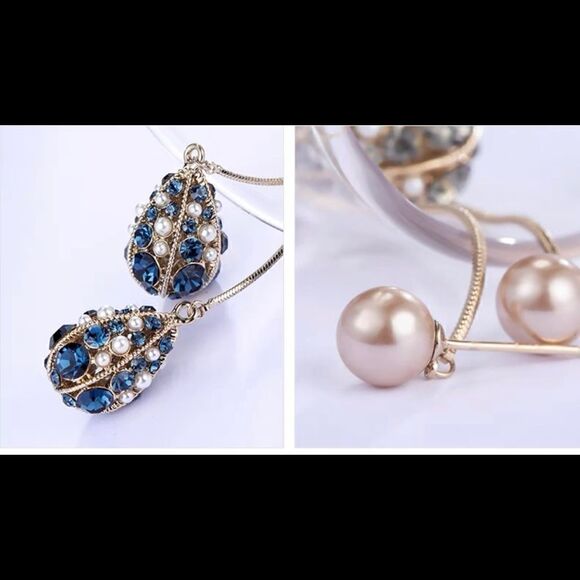 Vintage pearl and crystal drop-shaped tassel earrings - Picture 6 of 13